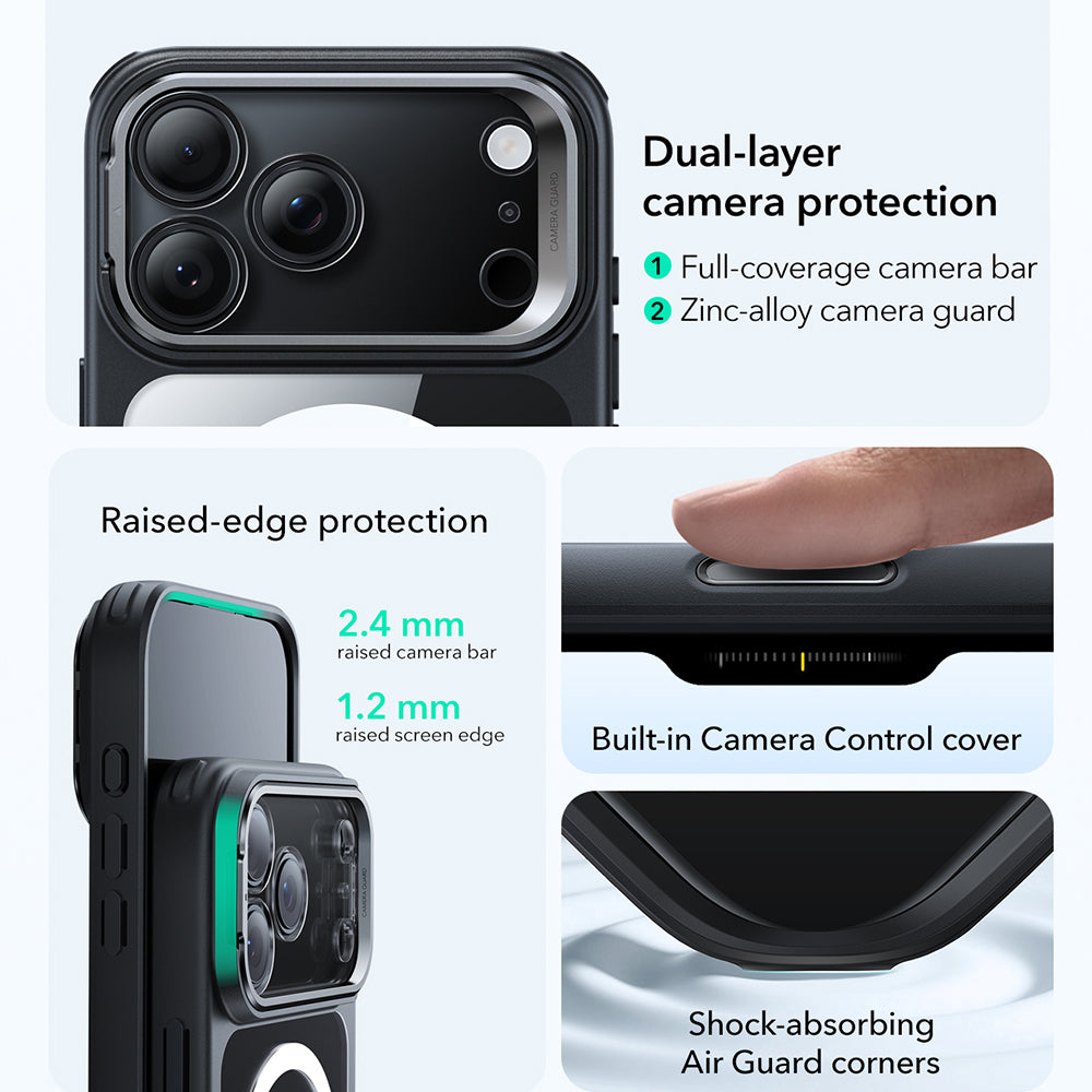 MagSafe tok Apple iPhone 17 Pro-hoz, ESR, Classic Hybrid Kickstand, Átlátszó Fekete