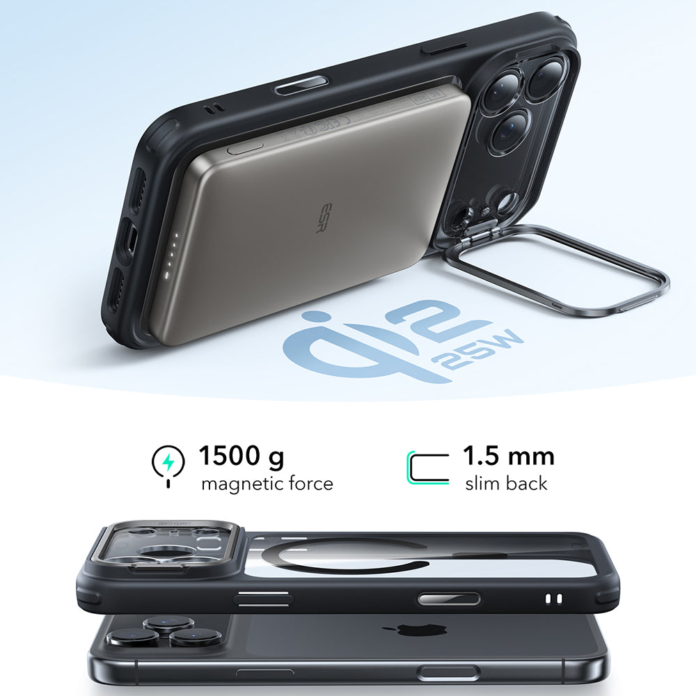 MagSafe tok Apple iPhone 17 Pro-hoz, ESR, Classic Hybrid Kickstand, Átlátszó Fekete