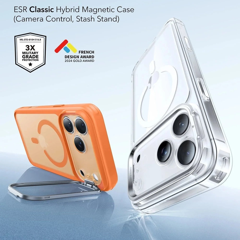 MagSafe tok Apple iPhone 17 Pro-hoz, ESR, Classic Hybrid Kickstand Slide, Szatén Narancs