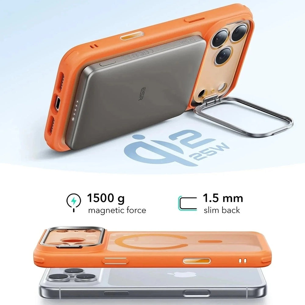 MagSafe tok Apple iPhone 17 Pro-hoz, ESR, Classic Hybrid Kickstand Slide, Szatén Narancs