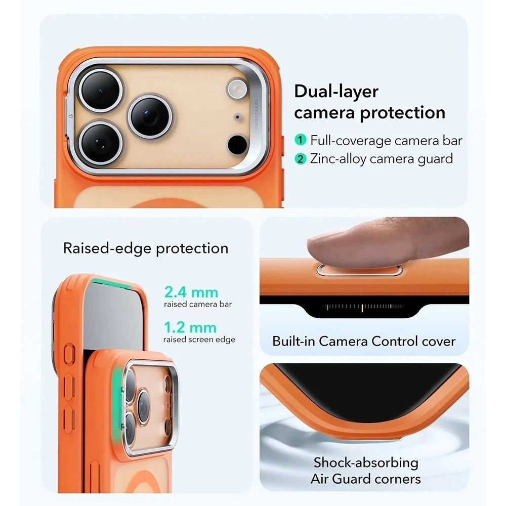 MagSafe tok Apple iPhone 17 Pro-hoz, ESR, Classic Hybrid Kickstand Slide, Szatén Narancs