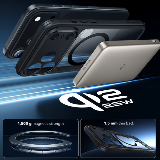 MagSafe tok Apple iPhone 17 Pro-hoz, ESR, Classic Hybrid, Átlátszó Fekete