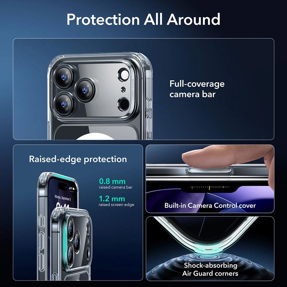 MagSafe tok Apple iPhone 17 Pro-hoz, ESR, Classic Hybrid képernyővédővel, Átlátszó