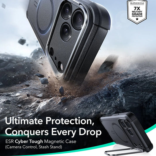 MagSafe tok Apple iPhone 17 Pro-hoz, ESR, Cyber Armor Kickstand, Fekete