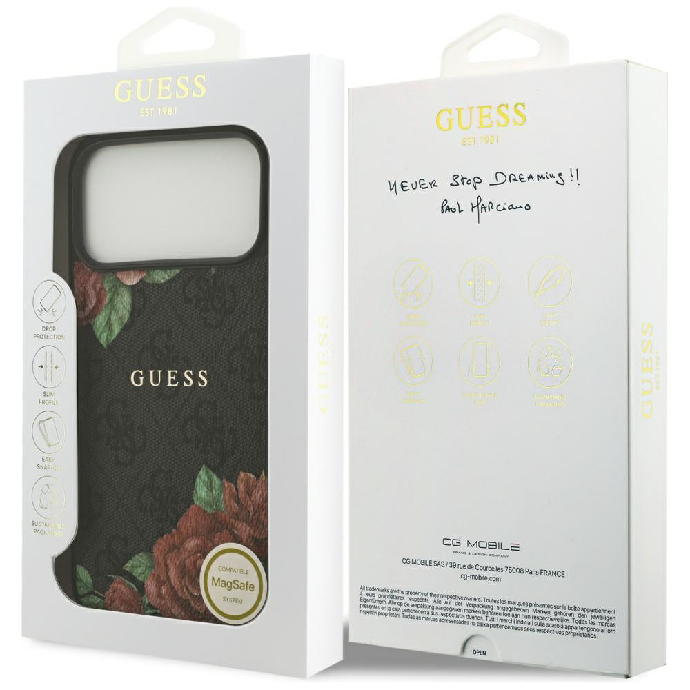 MagSafe tok Apple iPhone 17 Pro-hoz, Guess, 4G Flowers Print, Fekete