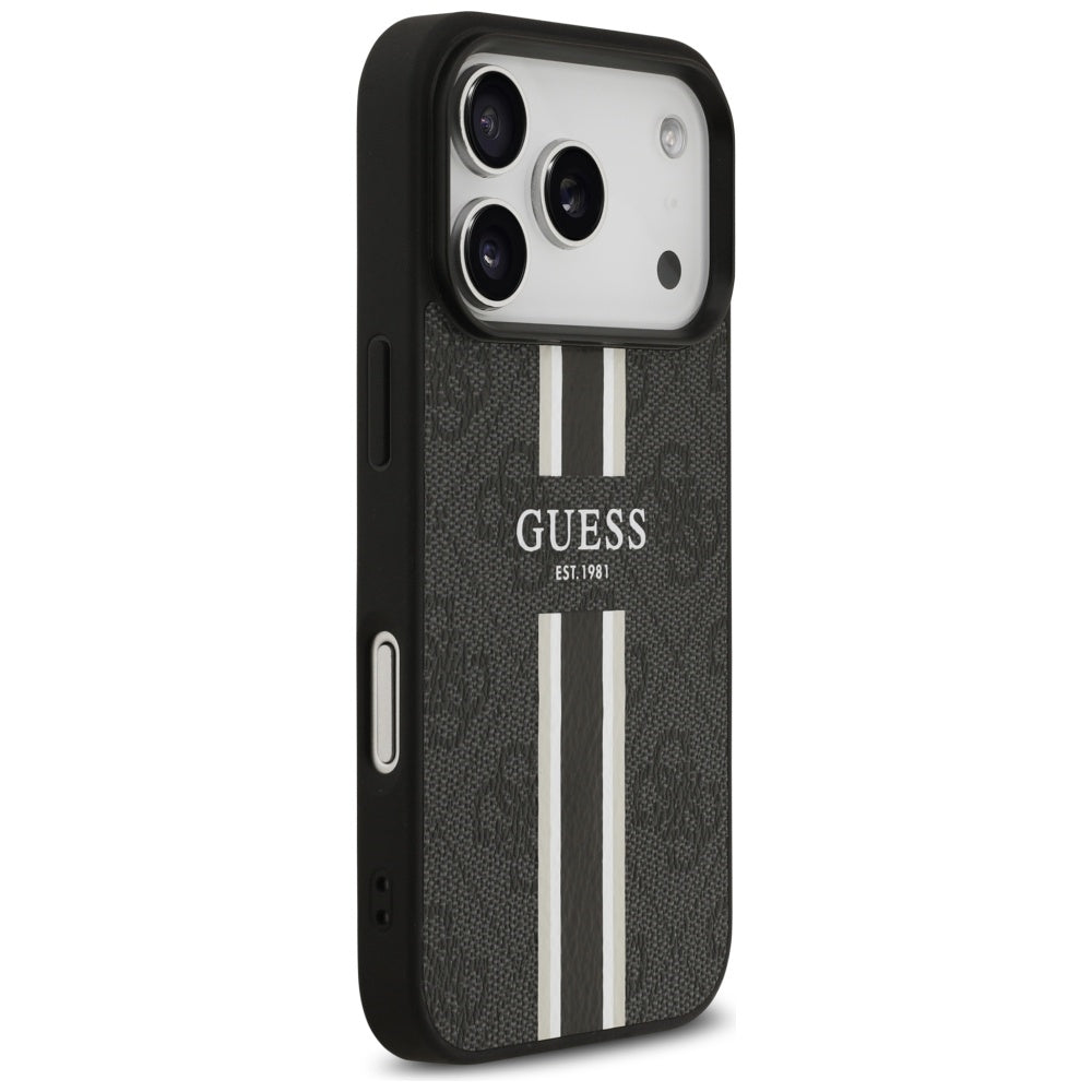 MagSafe tok Apple iPhone 17 Pro-hoz, Guess, 4G nyomtatott csíkok, Fekete