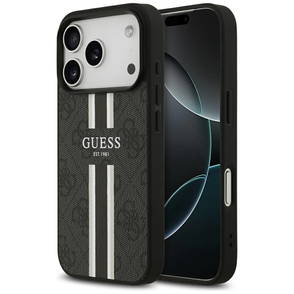 MagSafe tok Apple iPhone 17 Pro-hoz, Guess, 4G nyomtatott csíkok, Fekete