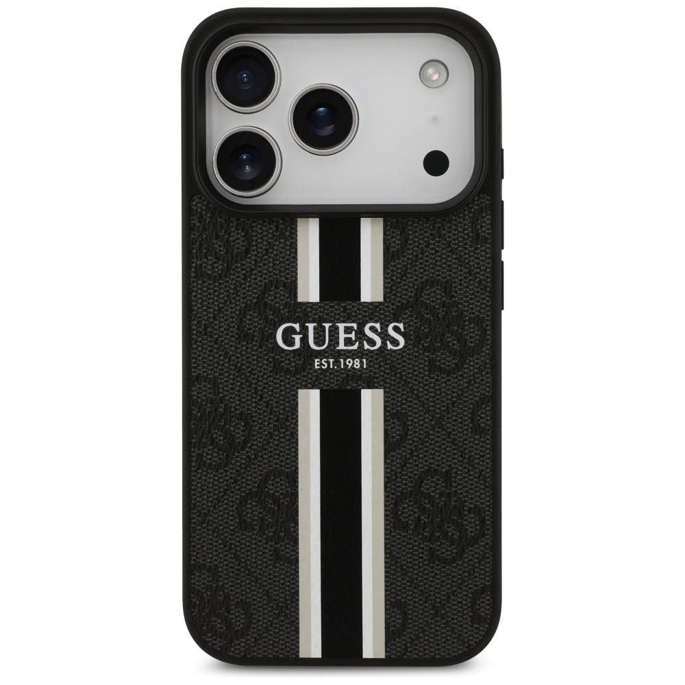 MagSafe tok Apple iPhone 17 Pro-hoz, Guess, 4G nyomtatott csíkok, Fekete