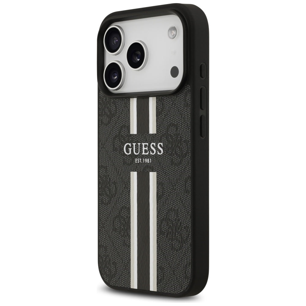 MagSafe tok Apple iPhone 17 Pro-hoz, Guess, 4G nyomtatott csíkok, Fekete