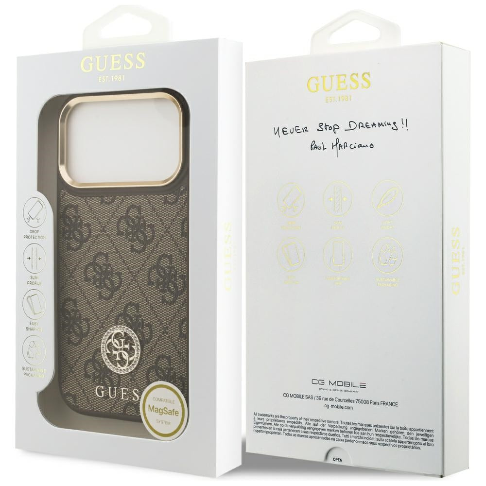 MagSafe tok Apple iPhone 17 Pro-hoz, Guess, 4G Strass Logo, Barna