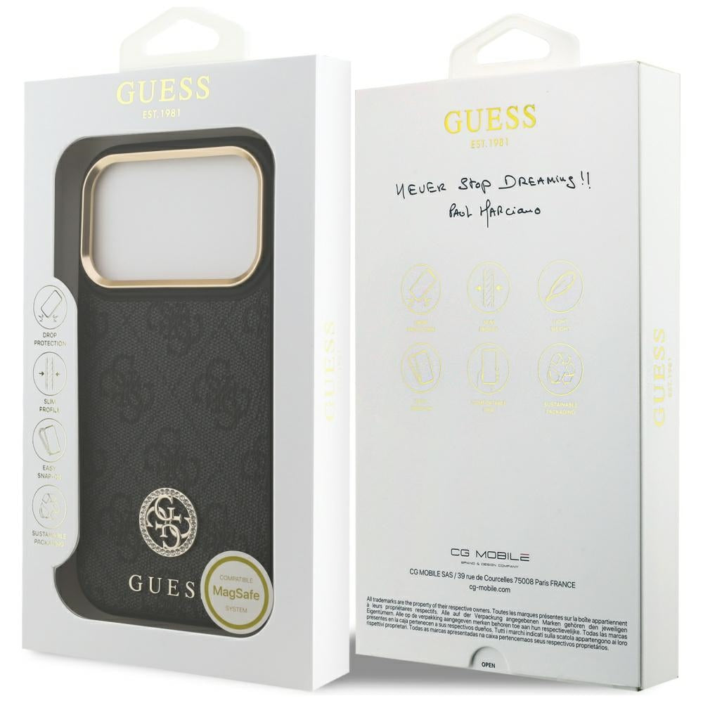 MagSafe tok Apple iPhone 17 Pro-hoz, Guess, 4G Strass Logo, Fekete