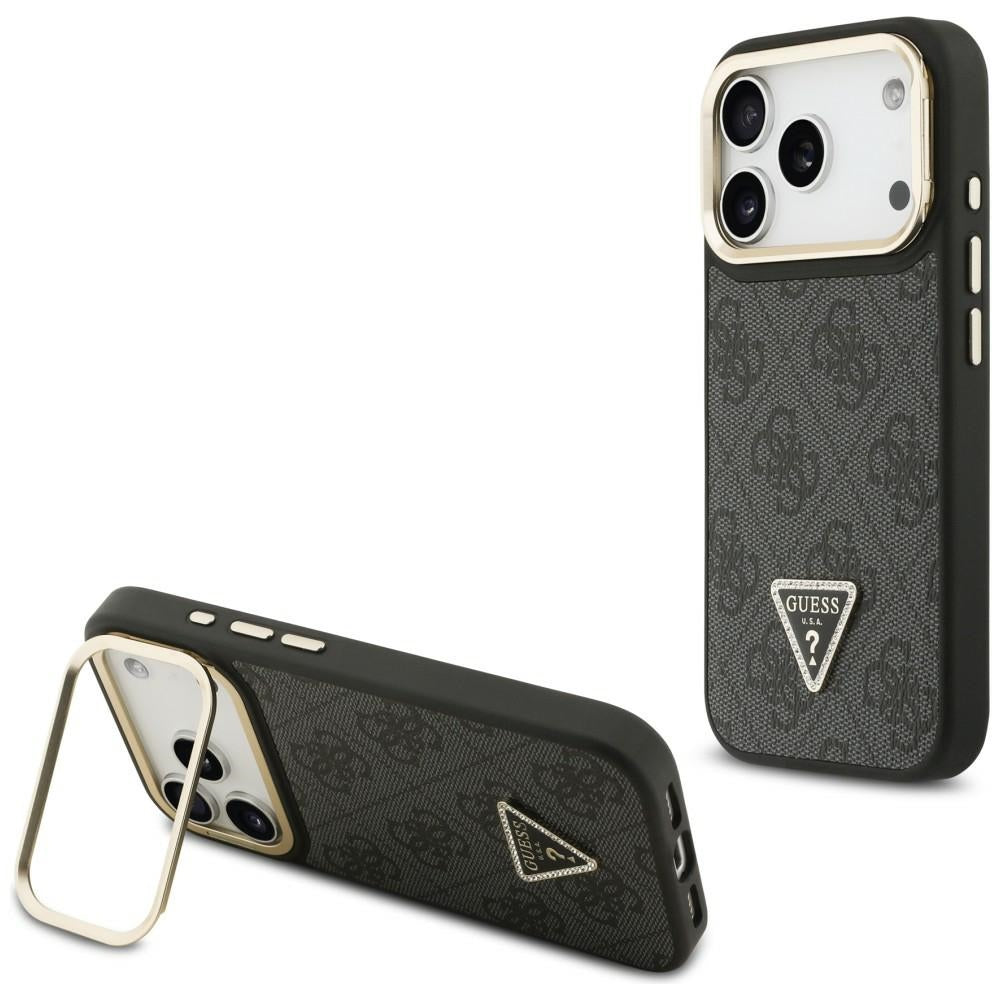 MagSafe tok Apple iPhone 17 Pro-hoz, Guess, 4G Triangle Logo állványos kamerával, Fekete Arany