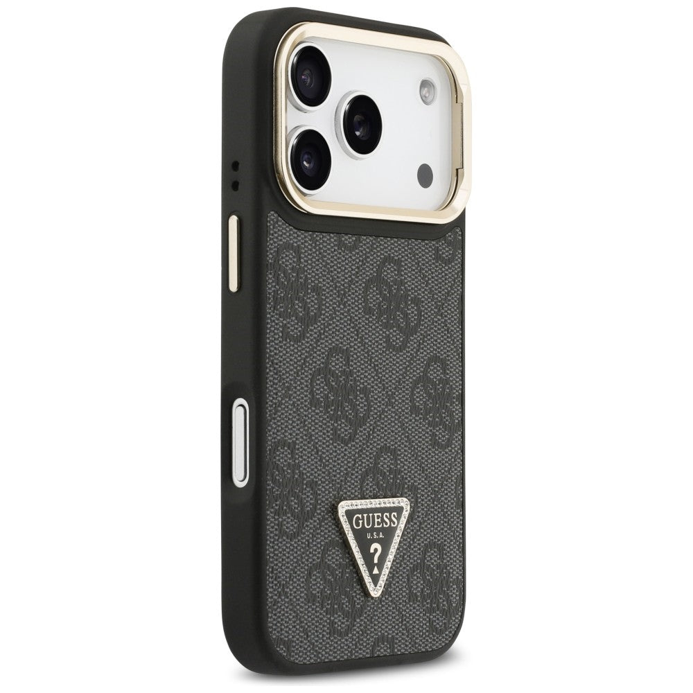 MagSafe tok Apple iPhone 17 Pro-hoz, Guess, 4G Triangle Logo állványos kamerával, Fekete Arany