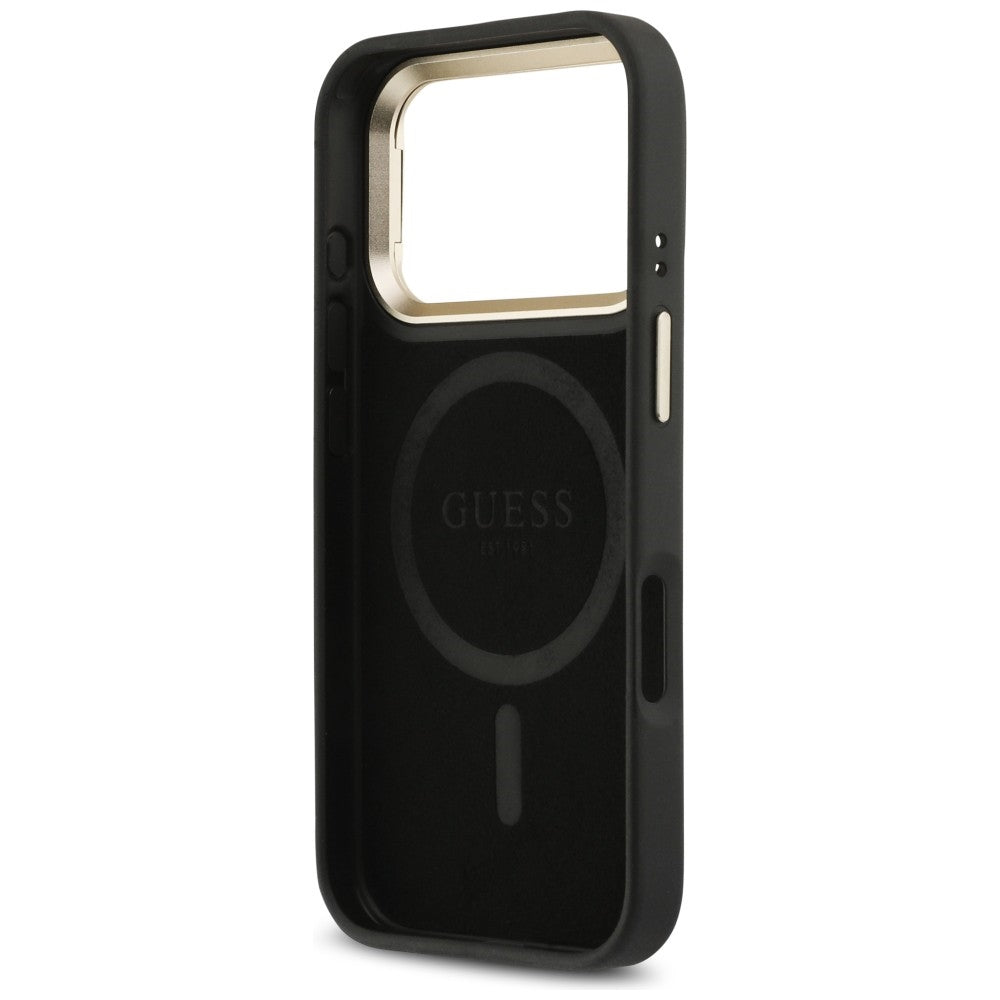 MagSafe tok Apple iPhone 17 Pro-hoz, Guess, 4G Triangle Logo állványos kamerával, Fekete Arany