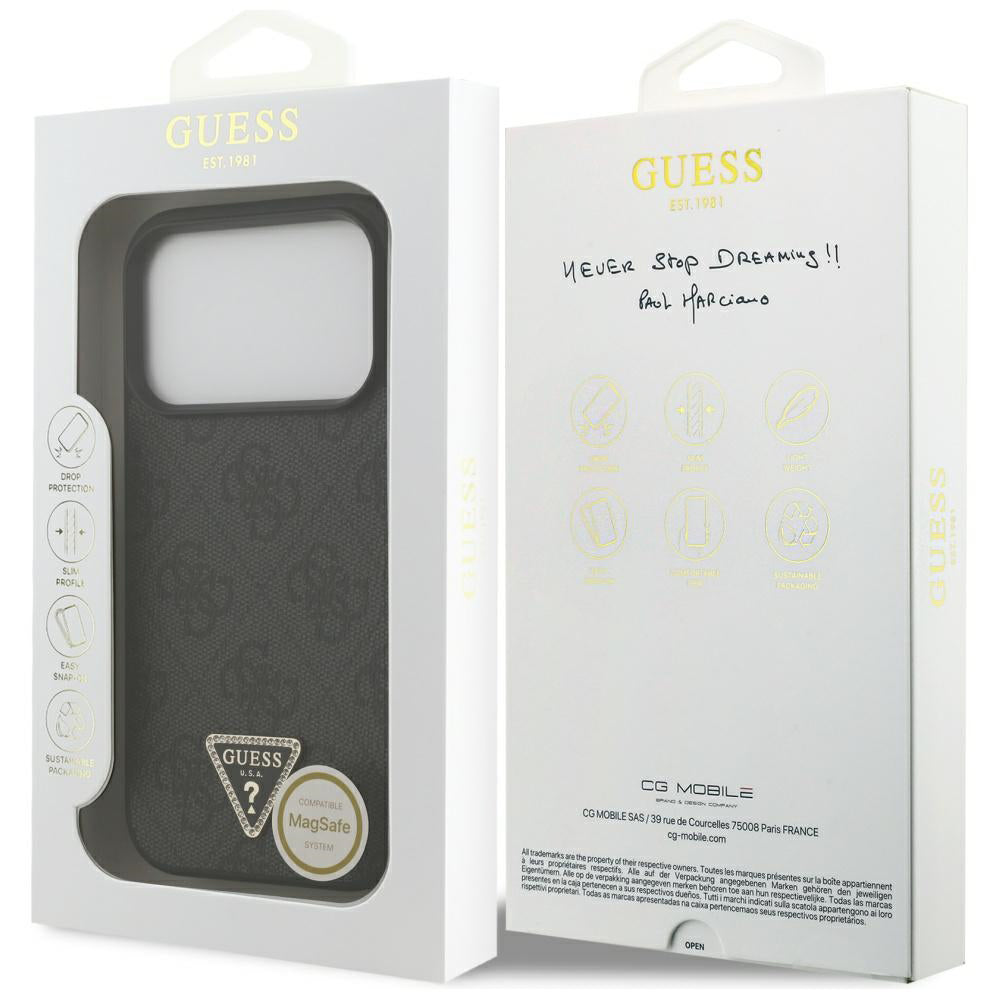 MagSafe tok Apple iPhone 17 Pro-hoz, Guess, 4G Triangle Strass, Fekete