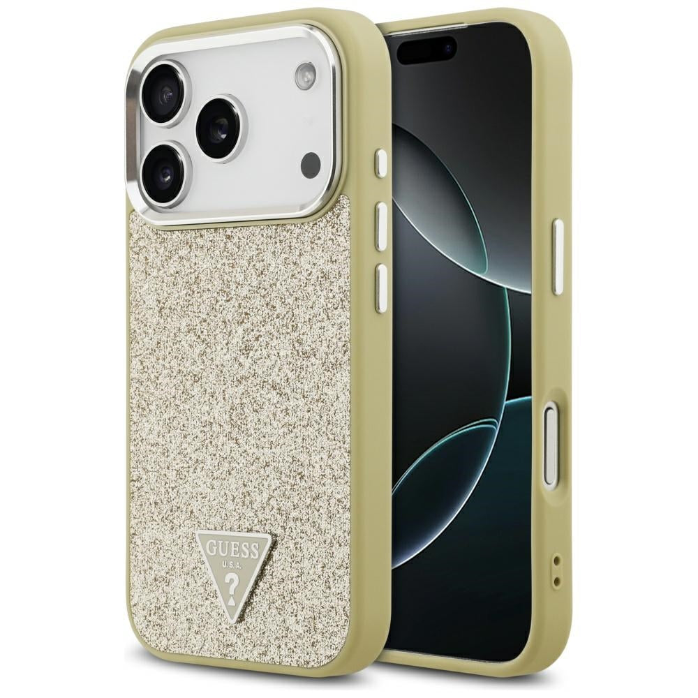 MagSafe tok Apple iPhone 17 Pro-hoz, Guess, Glitter Triangle Logo, Arany