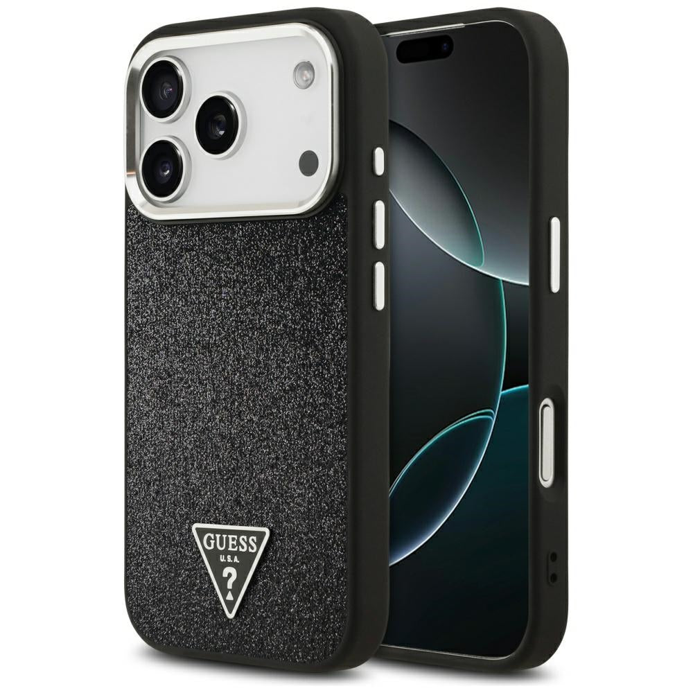 MagSafe tok Apple iPhone 17 Pro-hoz, Guess, Glitter Triangle Logo, Fekete