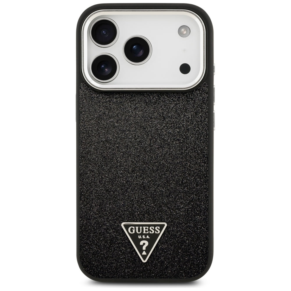 MagSafe tok Apple iPhone 17 Pro-hoz, Guess, Glitter Triangle Logo, Fekete
