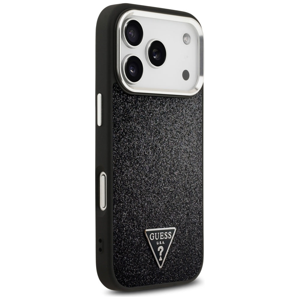 MagSafe tok Apple iPhone 17 Pro-hoz, Guess, Glitter Triangle Logo, Fekete