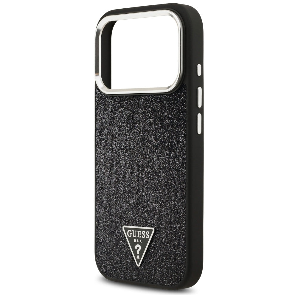 MagSafe tok Apple iPhone 17 Pro-hoz, Guess, Glitter Triangle Logo, Fekete