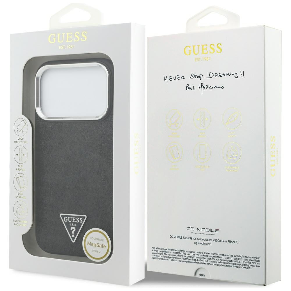 MagSafe tok Apple iPhone 17 Pro-hoz, Guess, Glitter Triangle Logo, Fekete