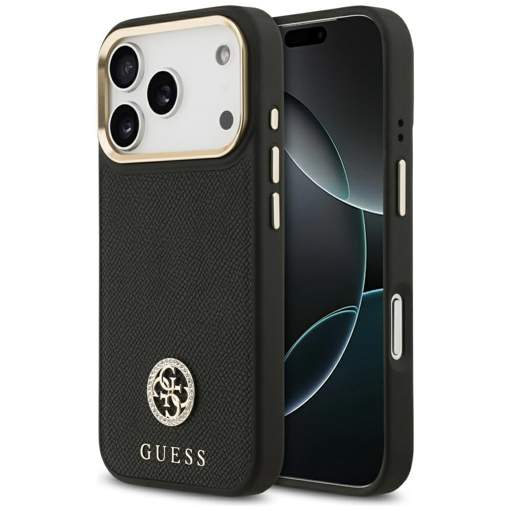 MagSafe tok Apple iPhone 17 Pro-hoz, Guess, Grained Strass Logo, Fekete