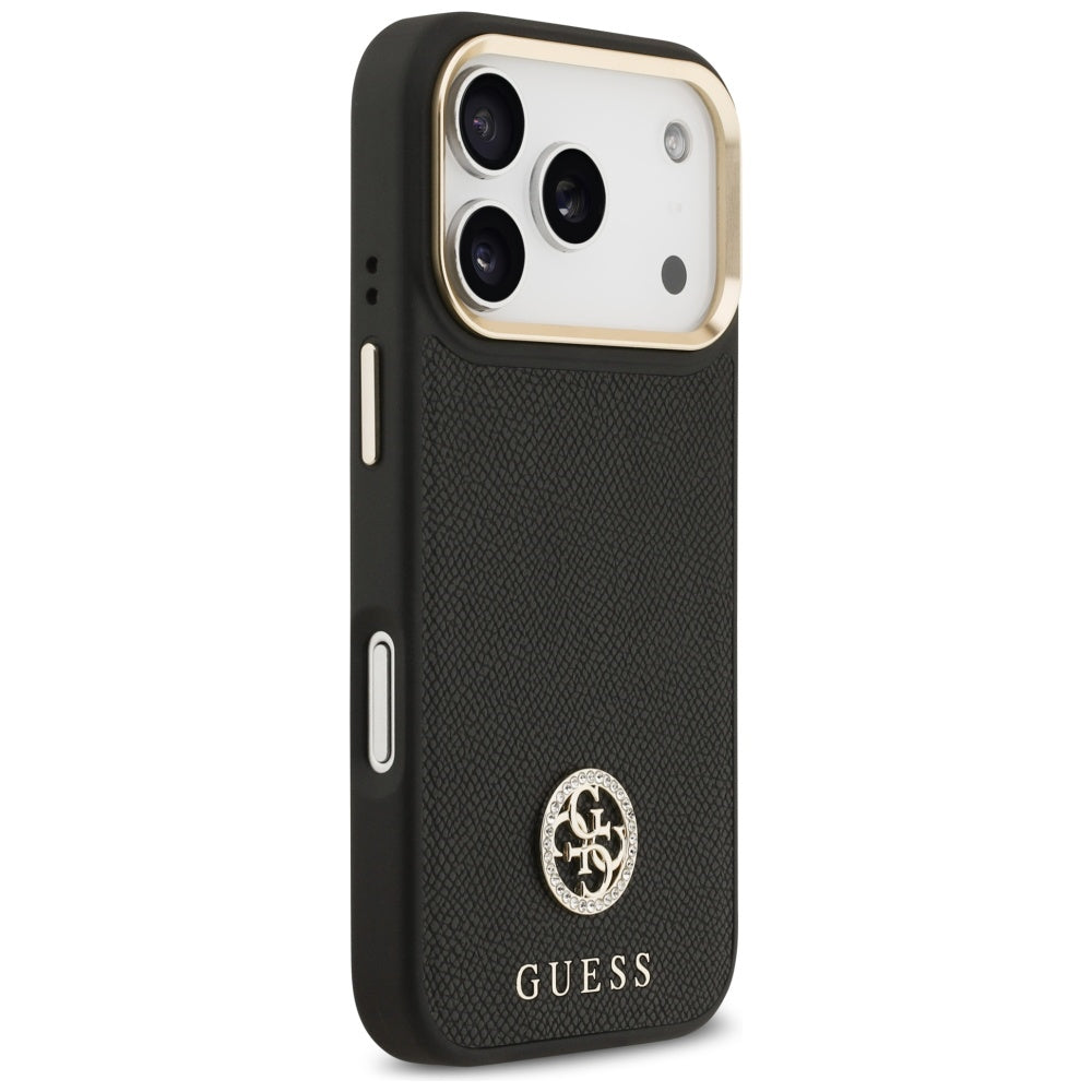 MagSafe tok Apple iPhone 17 Pro-hoz, Guess, Grained Strass Logo, Fekete