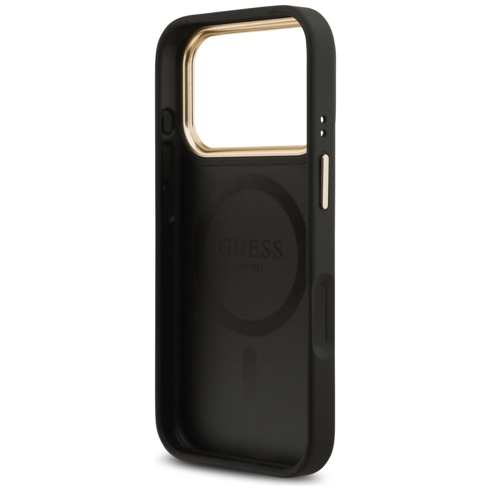 MagSafe tok Apple iPhone 17 Pro-hoz, Guess, Grained Strass Logo, Fekete