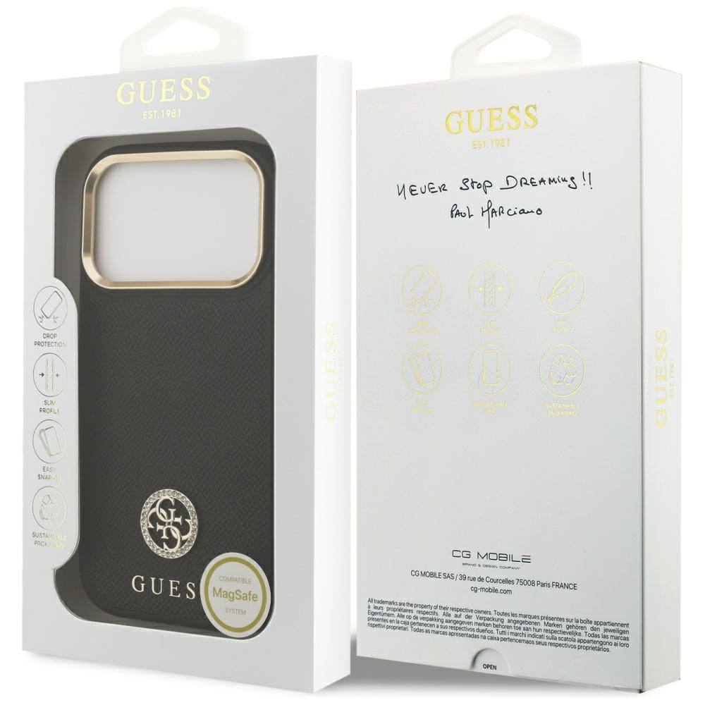 MagSafe tok Apple iPhone 17 Pro-hoz, Guess, Grained Strass Logo, Fekete