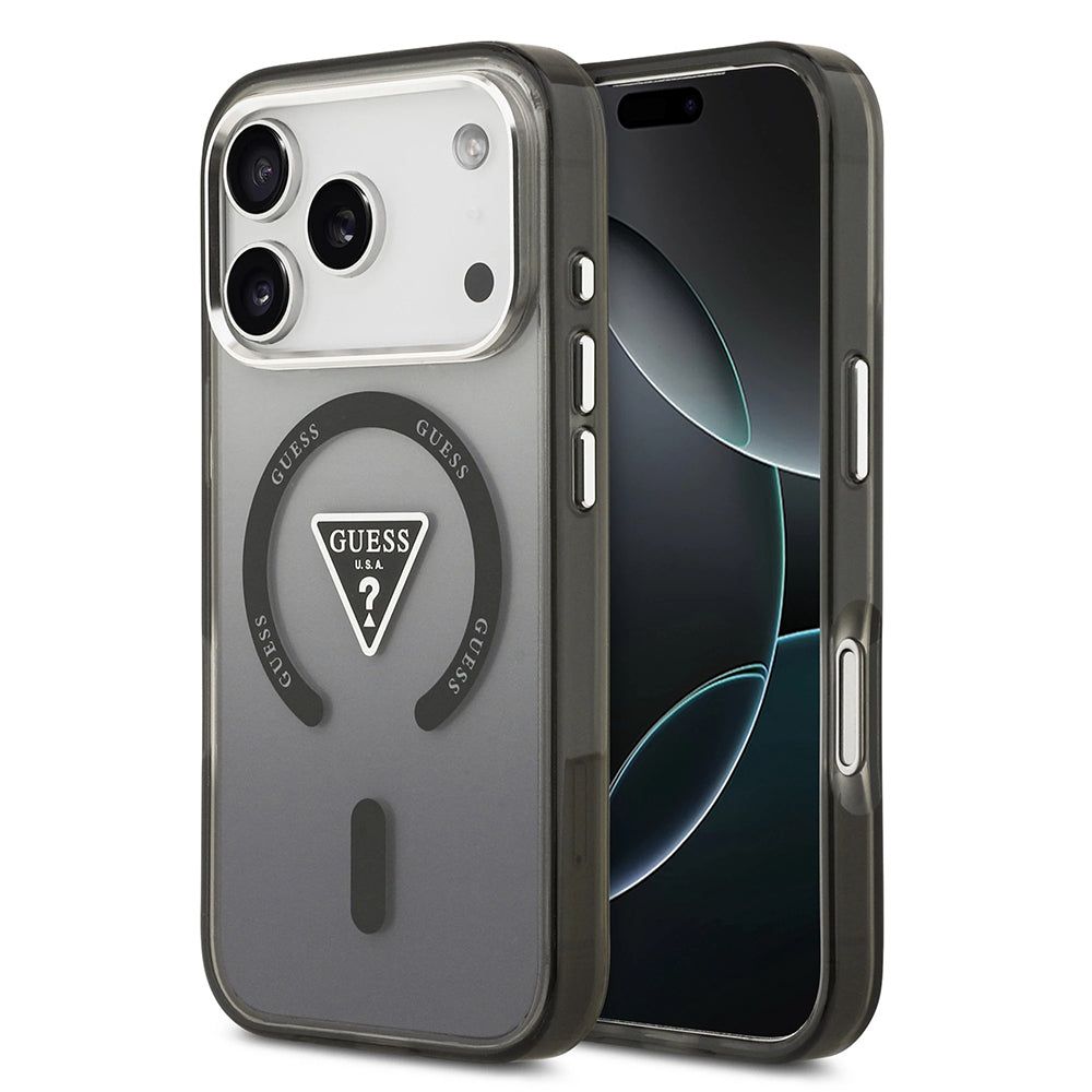 MagSafe tok Apple iPhone 17 Pro-hoz, Guess, IML Gradient Triangle Logo, Fekete-Ezüst
