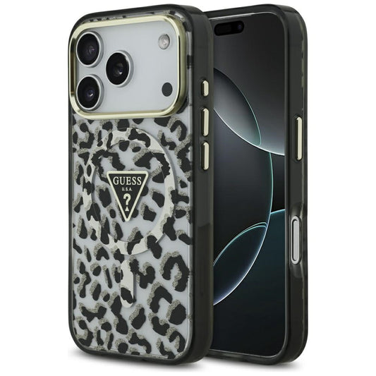 MagSafe tok Apple iPhone 17 Pro-hoz, Guess, Leopard Glitter, Fekete