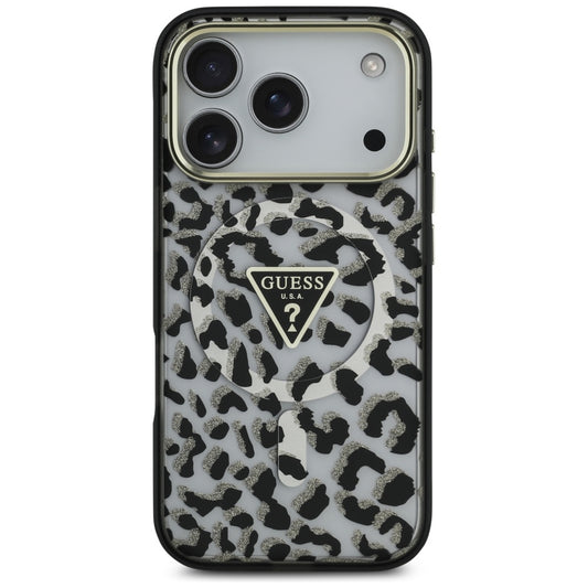 MagSafe tok Apple iPhone 17 Pro-hoz, Guess, Leopard Glitter, Fekete