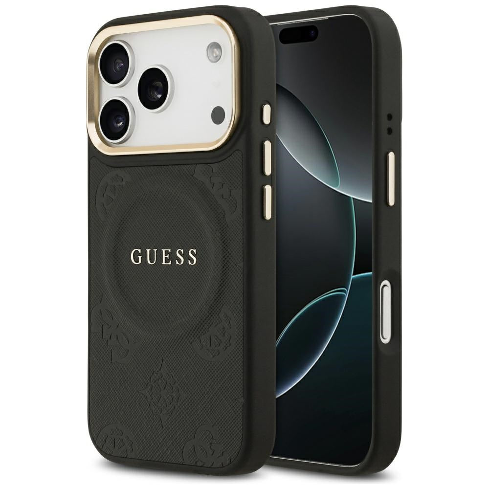 MagSafe tok Apple iPhone 17 Pro-hoz, Guess, Peony Hot Stamp, Fekete
