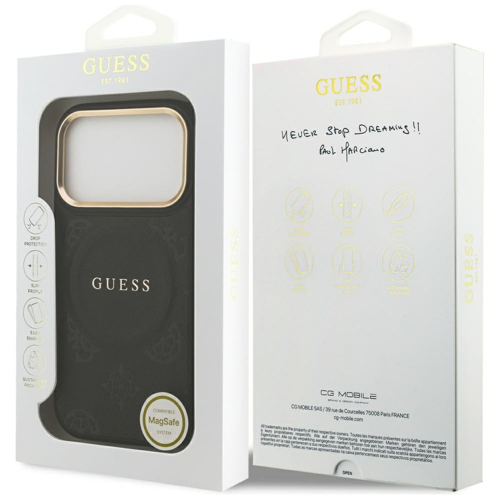 MagSafe tok Apple iPhone 17 Pro-hoz, Guess, Peony Hot Stamp, Fekete