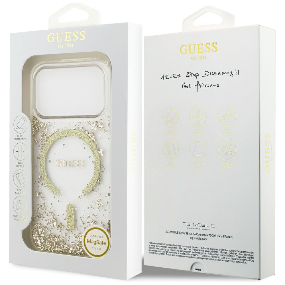 MagSafe tok Apple iPhone 17 Pro-hoz, Guess, Resin Bottom Glitter, Arany