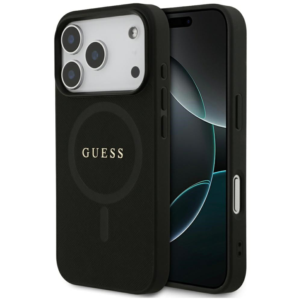 MagSafe tok Apple iPhone 17 Pro-hoz, Guess, Saffiano Classic Logo, Fekete