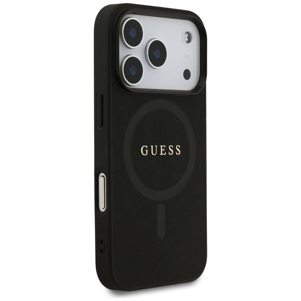 MagSafe tok Apple iPhone 17 Pro-hoz, Guess, Saffiano Classic Logo, Fekete