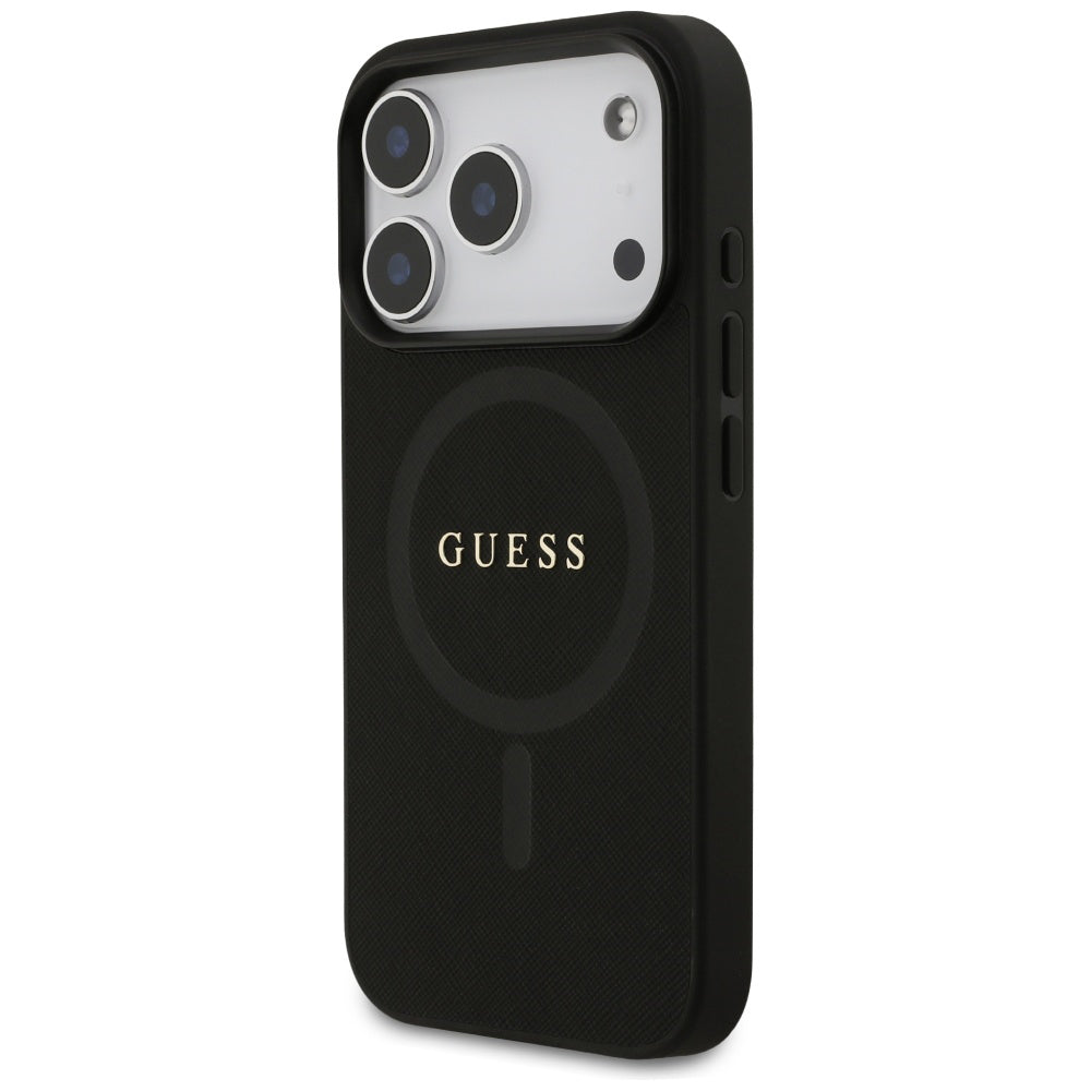 MagSafe tok Apple iPhone 17 Pro-hoz, Guess, Saffiano Classic Logo, Fekete