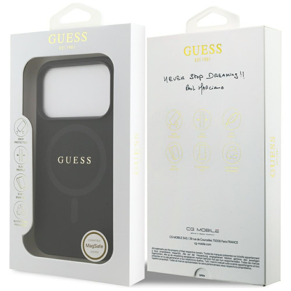 MagSafe tok Apple iPhone 17 Pro-hoz, Guess, Saffiano Classic Logo, Fekete