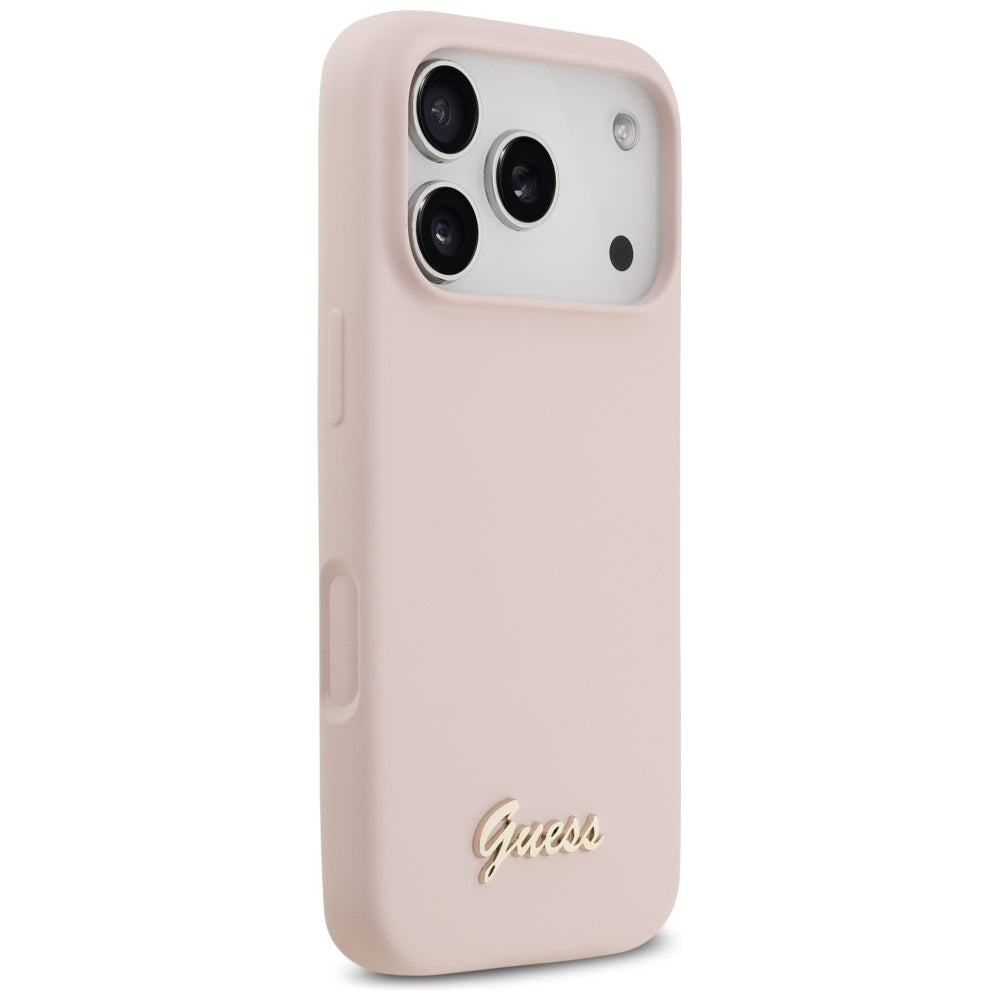 MagSafe tok Apple iPhone 17 Pro-hoz, Guess, Script Metal Logo, Világos rózsaszín