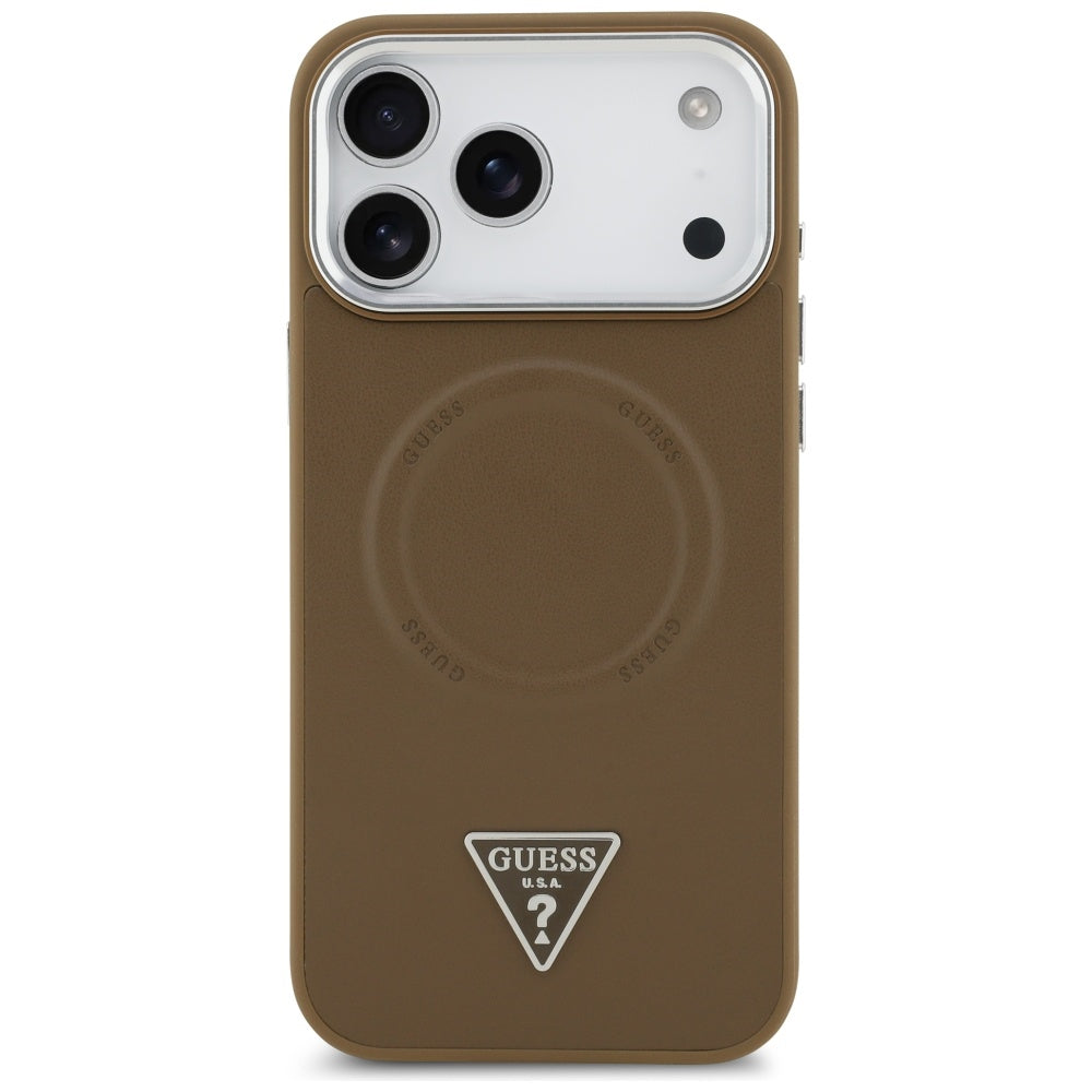MagSafe tok Apple iPhone 17 Pro-hoz, Guess, Triangle Logo, Ezüstbarna