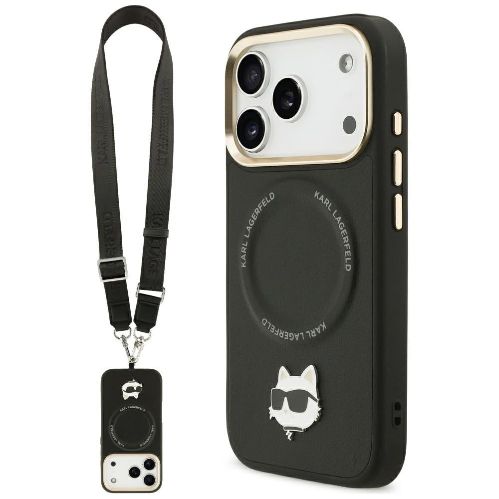 MagSafe tok Apple iPhone 17 Pro-hoz, Karl Lagerfeld, Big Strap Choupette Metal Logo, Fekete