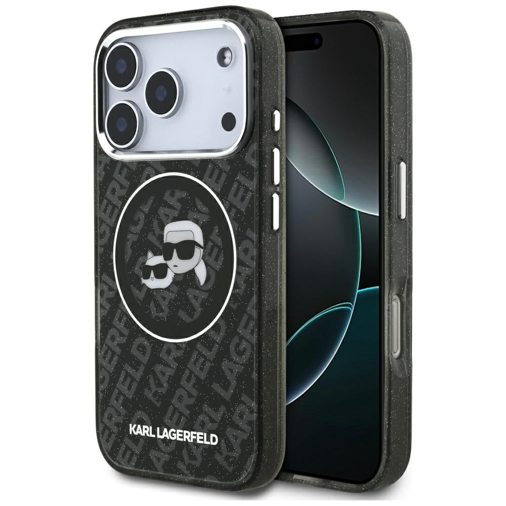 MagSafe tok Apple iPhone 17 Pro-hoz, Karl Lagerfeld, Glitter Karl & Choupette Head, Fekete