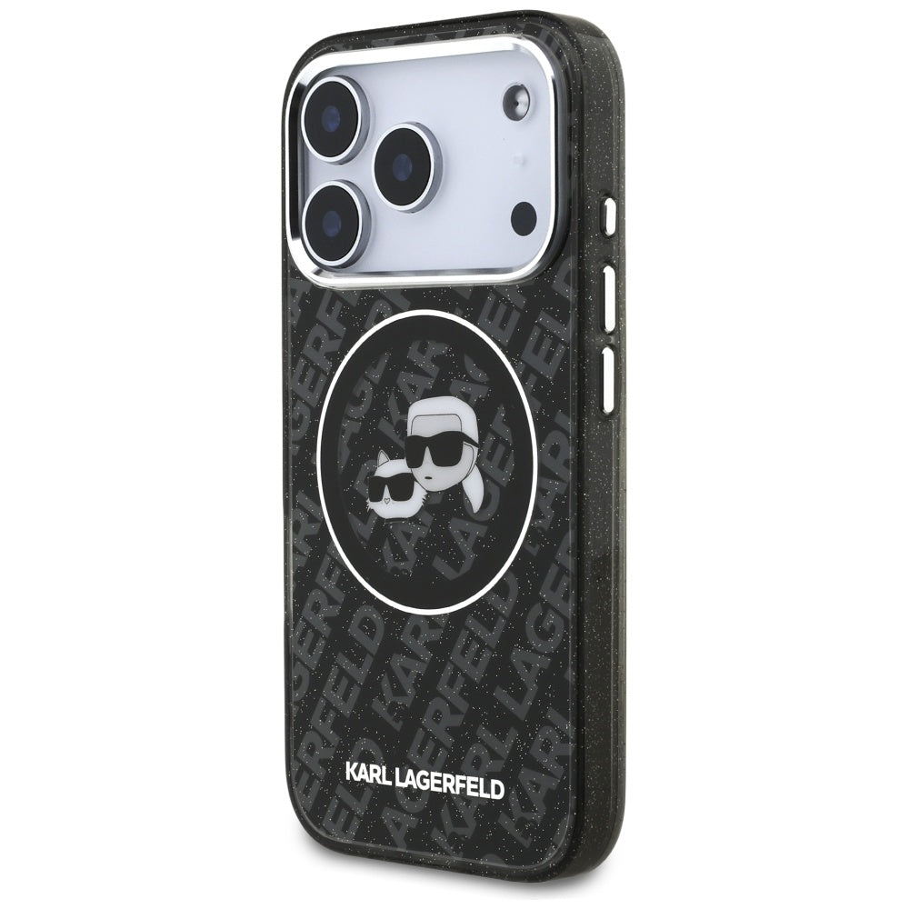 MagSafe tok Apple iPhone 17 Pro-hoz, Karl Lagerfeld, Glitter Karl & Choupette Head, Fekete