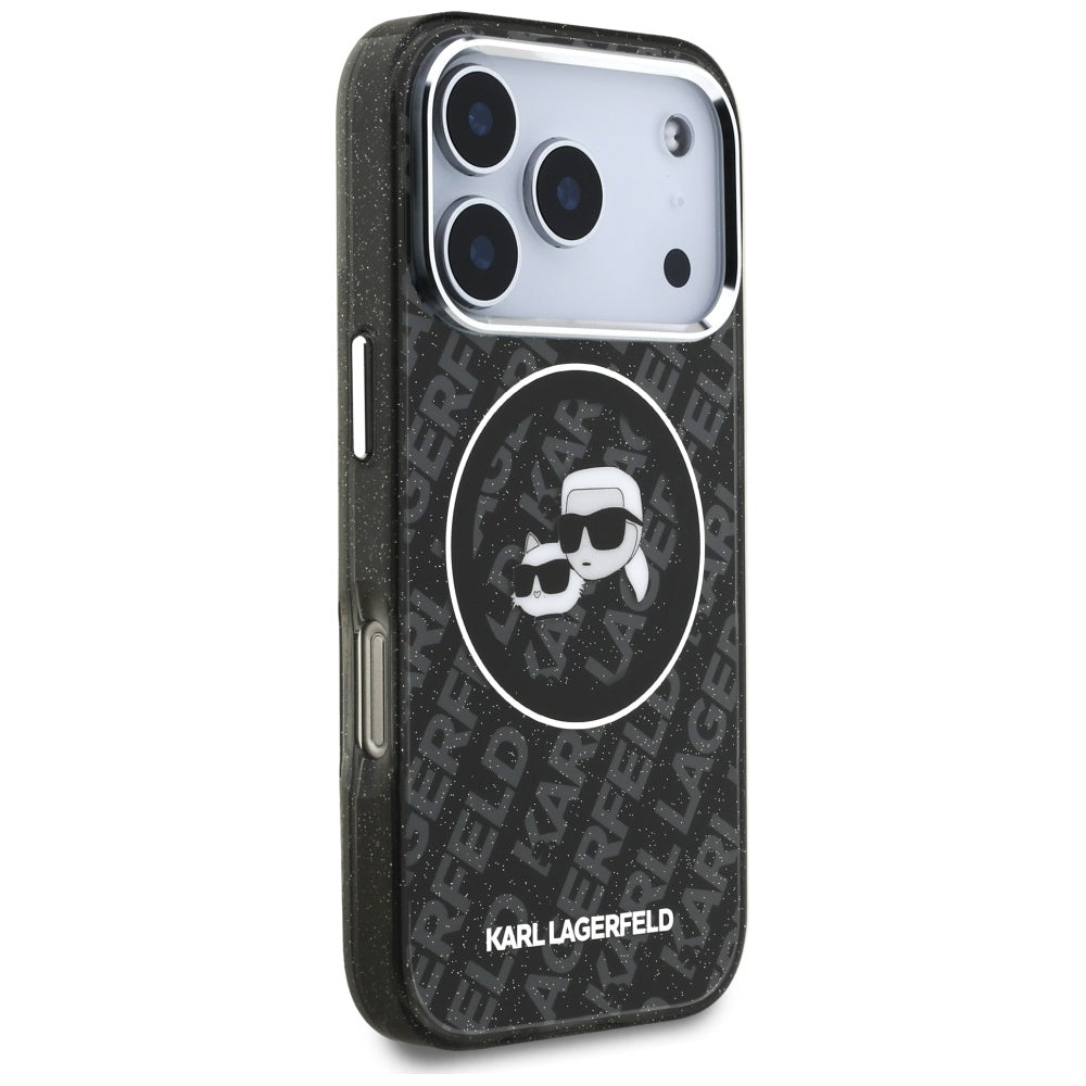 MagSafe tok Apple iPhone 17 Pro-hoz, Karl Lagerfeld, Glitter Karl & Choupette Head, Fekete