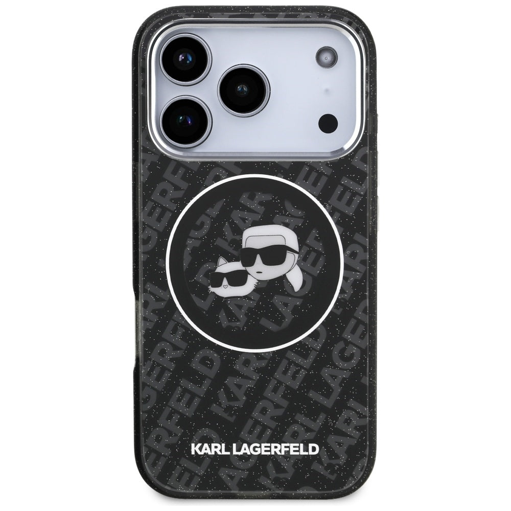 MagSafe tok Apple iPhone 17 Pro-hoz, Karl Lagerfeld, Glitter Karl & Choupette Head, Fekete