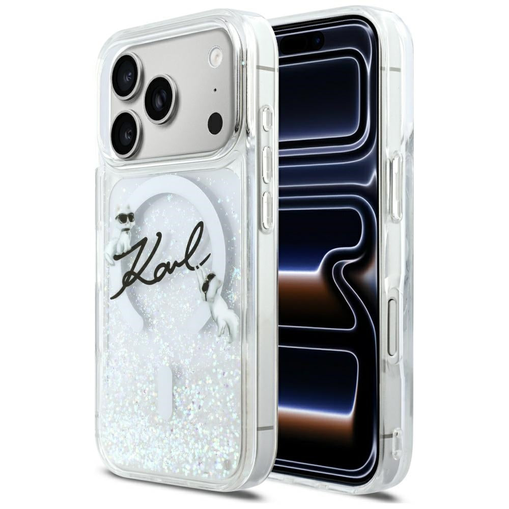 MagSafe tok Apple iPhone 17 Pro-hoz, Karl Lagerfeld, Glitter Karl Script Logo, Átlátszó