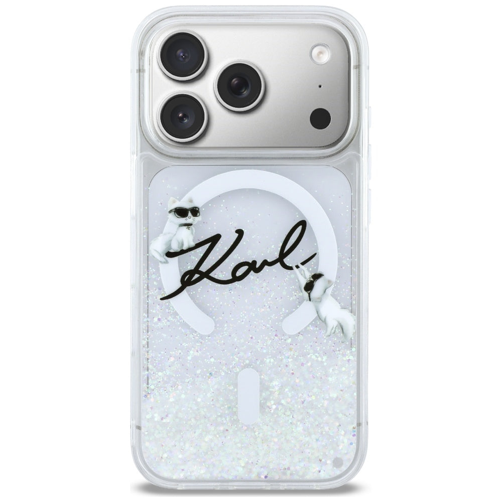MagSafe tok Apple iPhone 17 Pro-hoz, Karl Lagerfeld, Glitter Karl Script Logo, Átlátszó