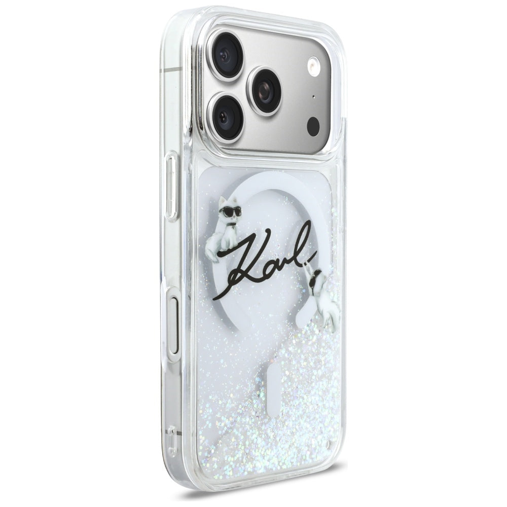 MagSafe tok Apple iPhone 17 Pro-hoz, Karl Lagerfeld, Glitter Karl Script Logo, Átlátszó