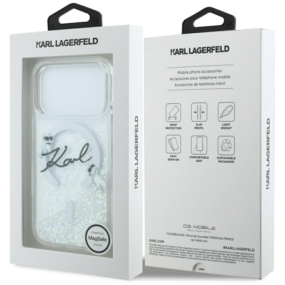 MagSafe tok Apple iPhone 17 Pro-hoz, Karl Lagerfeld, Glitter Karl Script Logo, Átlátszó